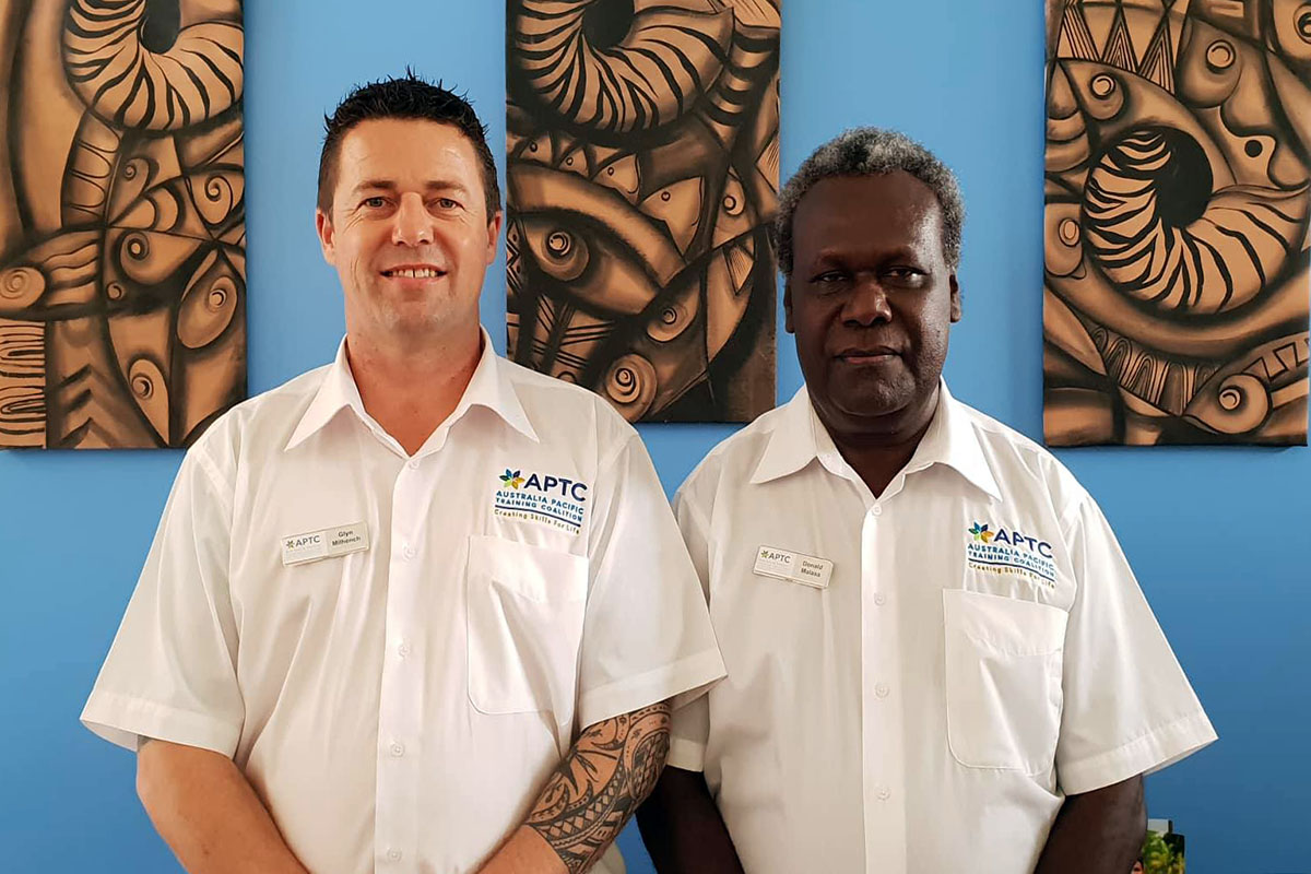 From left- APTC Vocational Training Manager - Solomon Islands, Mr Glyn Milhench and APTC Country Director for Solomon Islands and Kiribati, Mr Donald Malasa