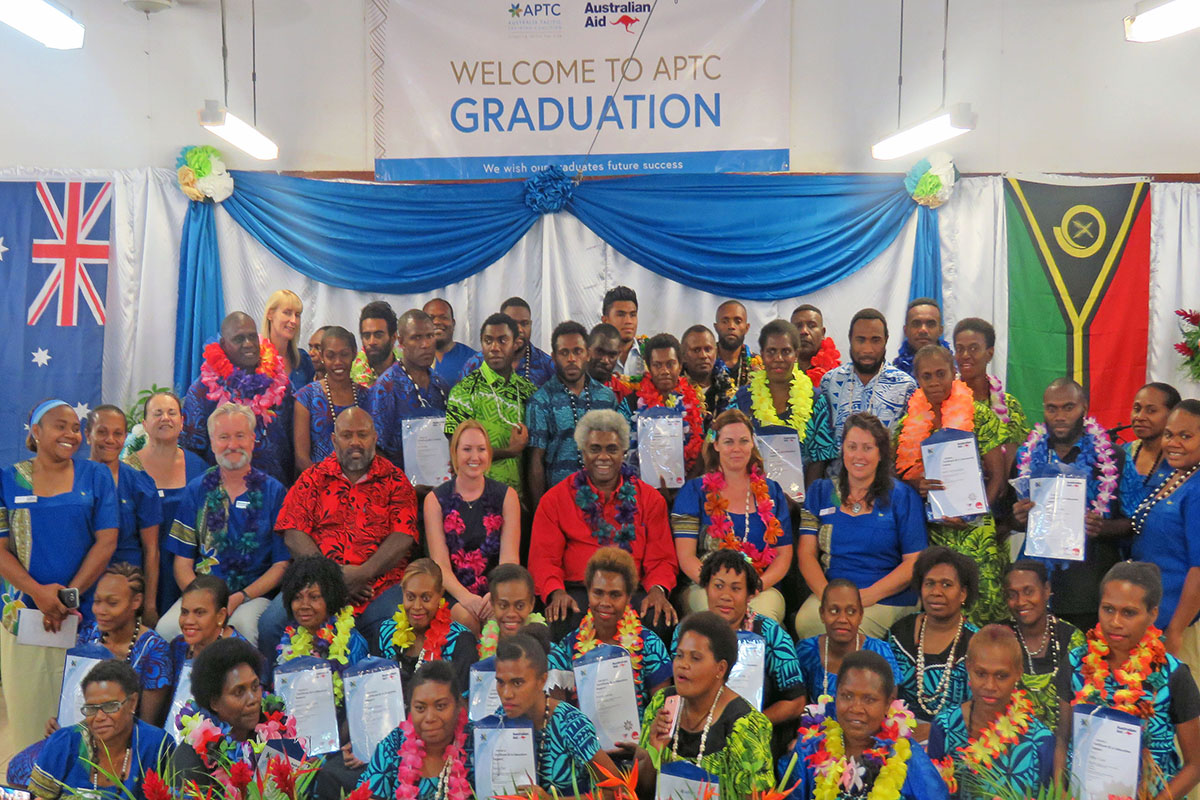 The new graduates at the APTC graduation ceremony in Vanuatu