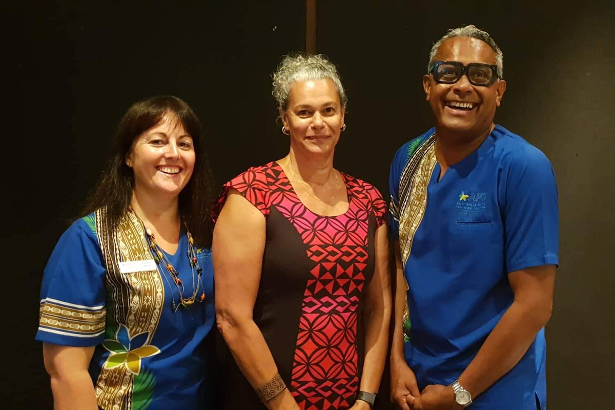 WEB APTC Country Director for Fiji and Tuvalu, Jovesa Saladoka (right) and Vocational Training Manager for Fiji and Tuvalu, Emma Rice (left) with Fiji Higher Education Commission Dire