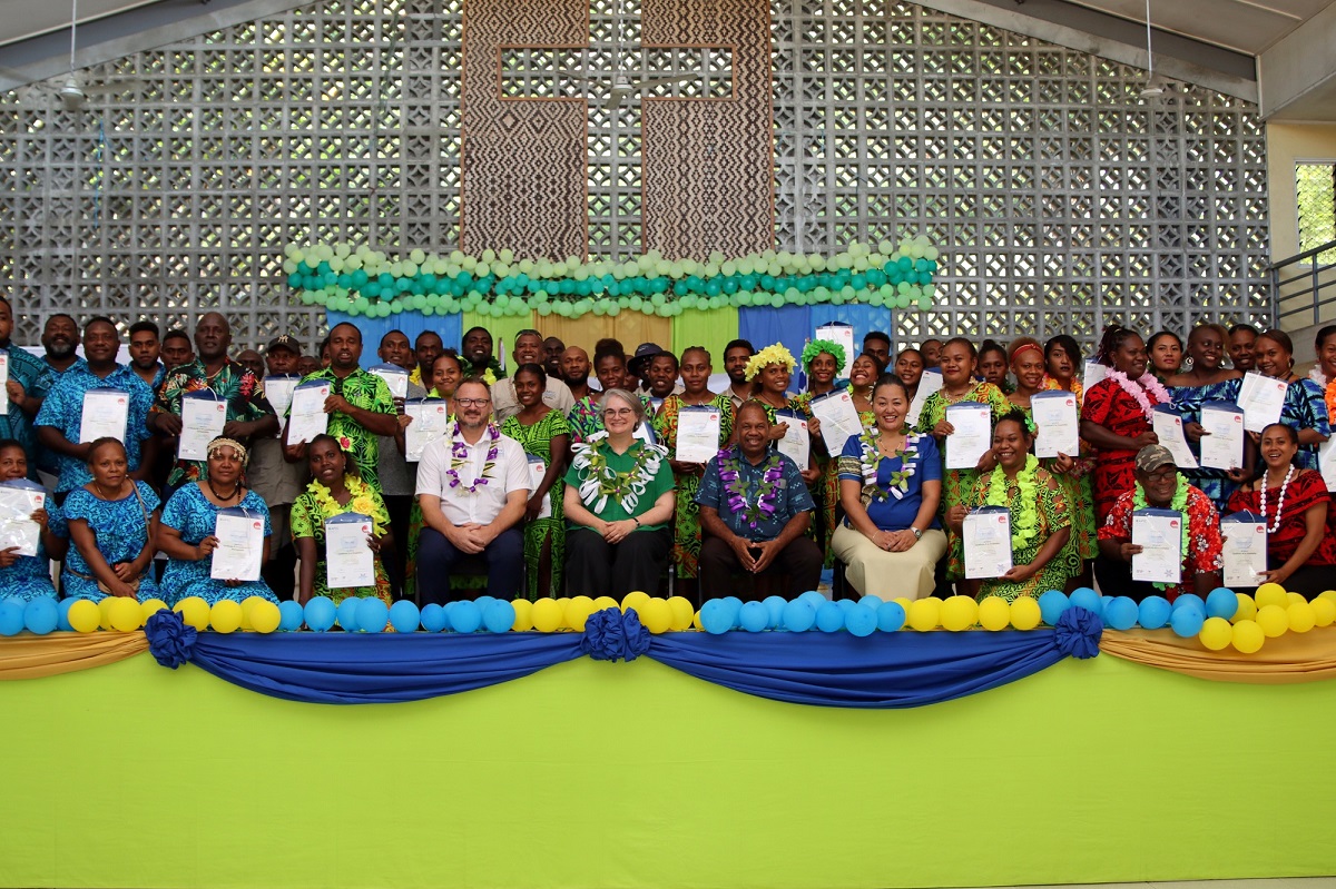 Jubilant APTC graduates and guests at the graduation ceremony in Honiara, Solomon Islands..