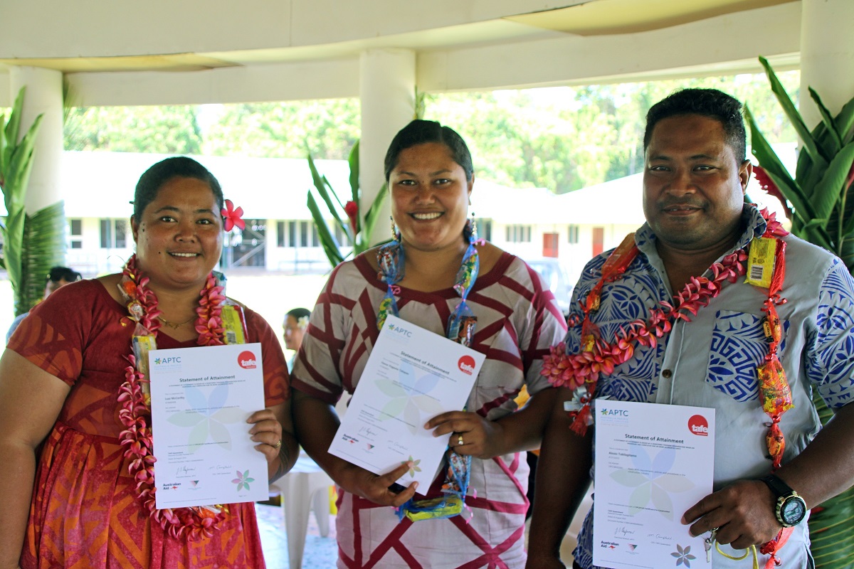 Three short course participants after receiving their certificates in Savaii, Samoa.